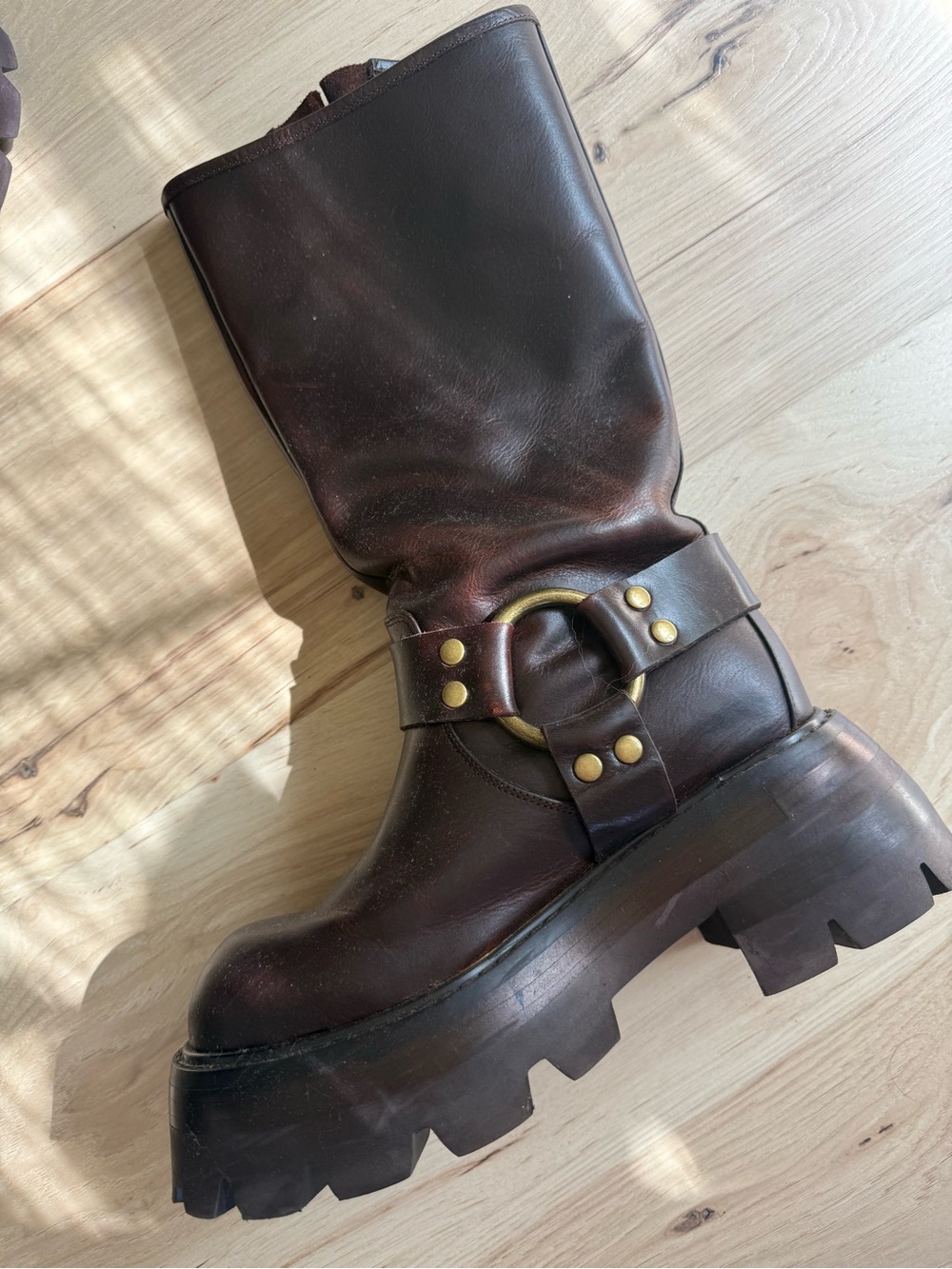 Jeffrey Campbell Chunky Brown Leather Harness Boots - Picture 2 of 7